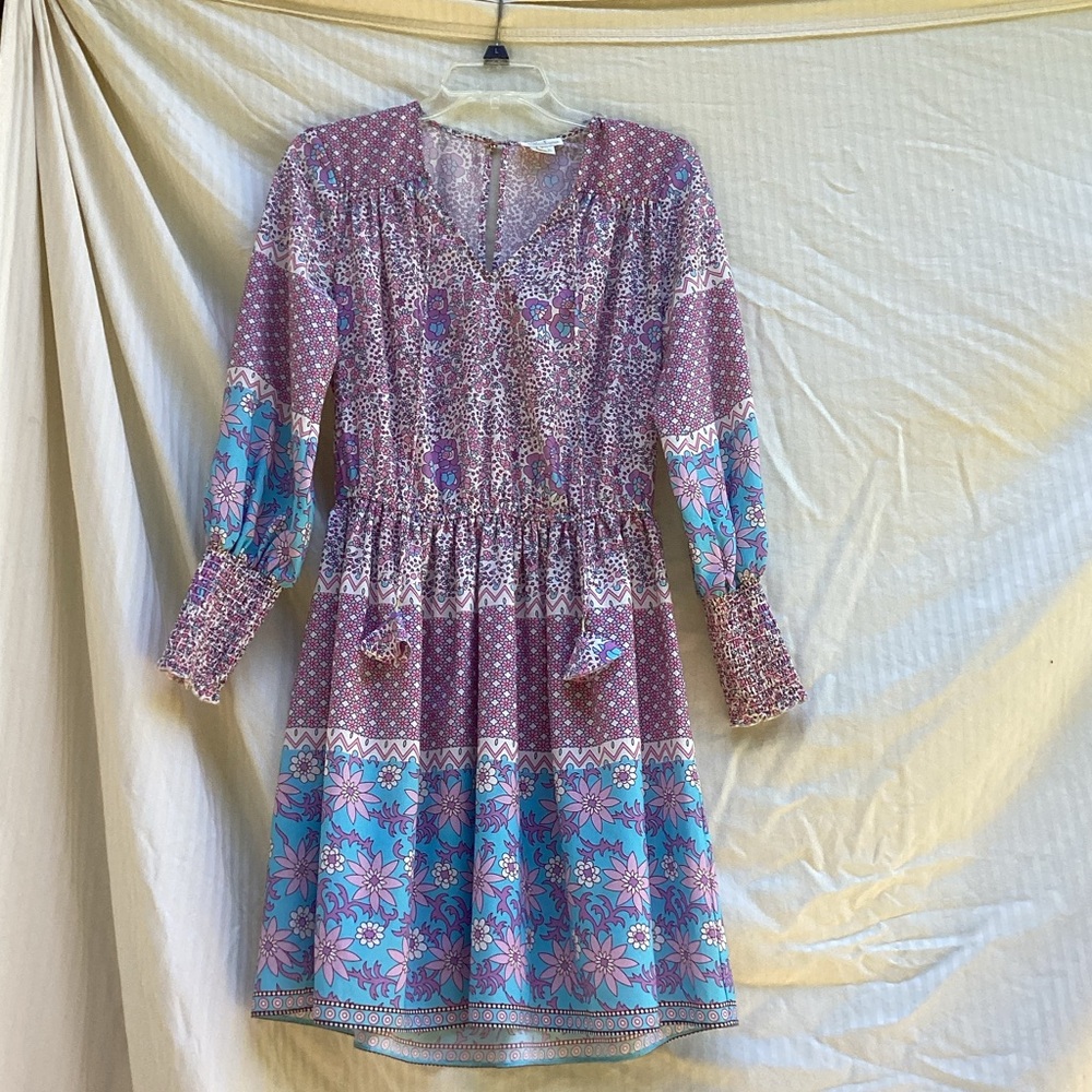Shoshanna purple and blue bohemian patterned Pastel Floral dress, size 2